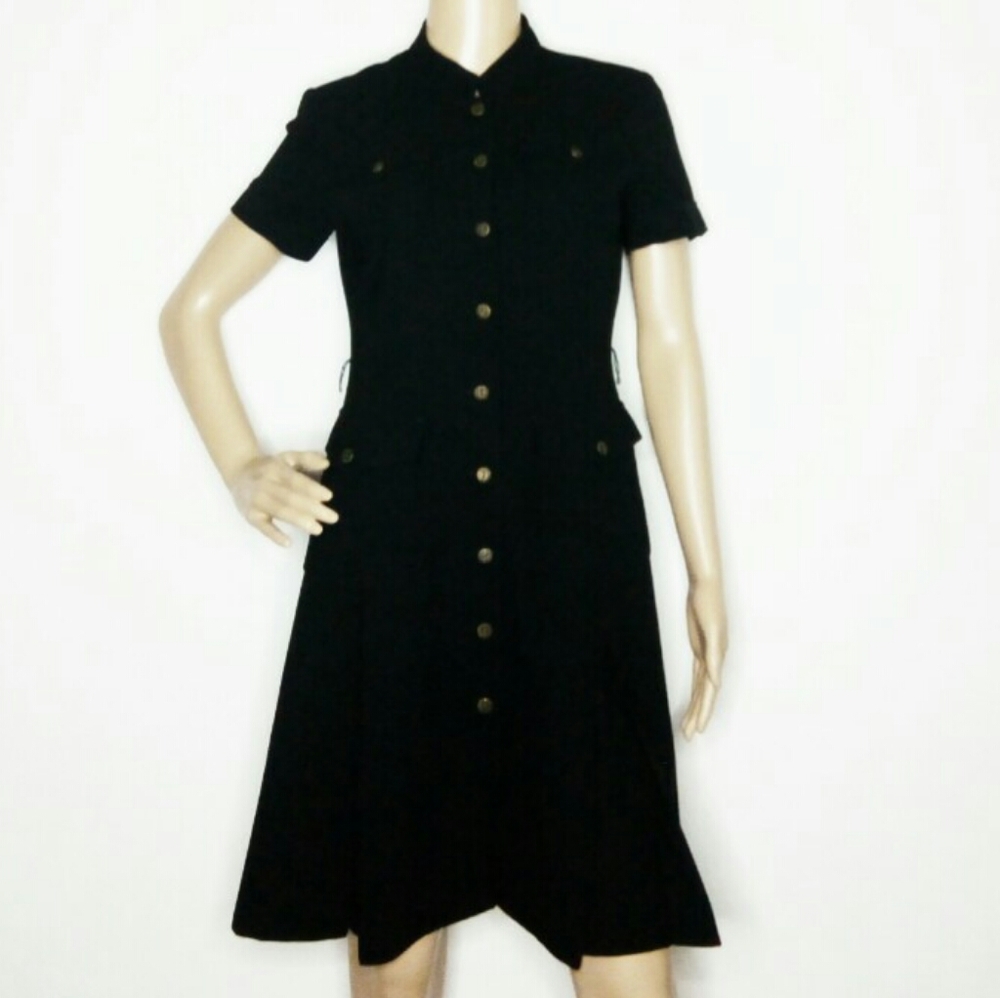 SMART BUTTON UP BLACK DRESS W/ GOLD BUTTONS